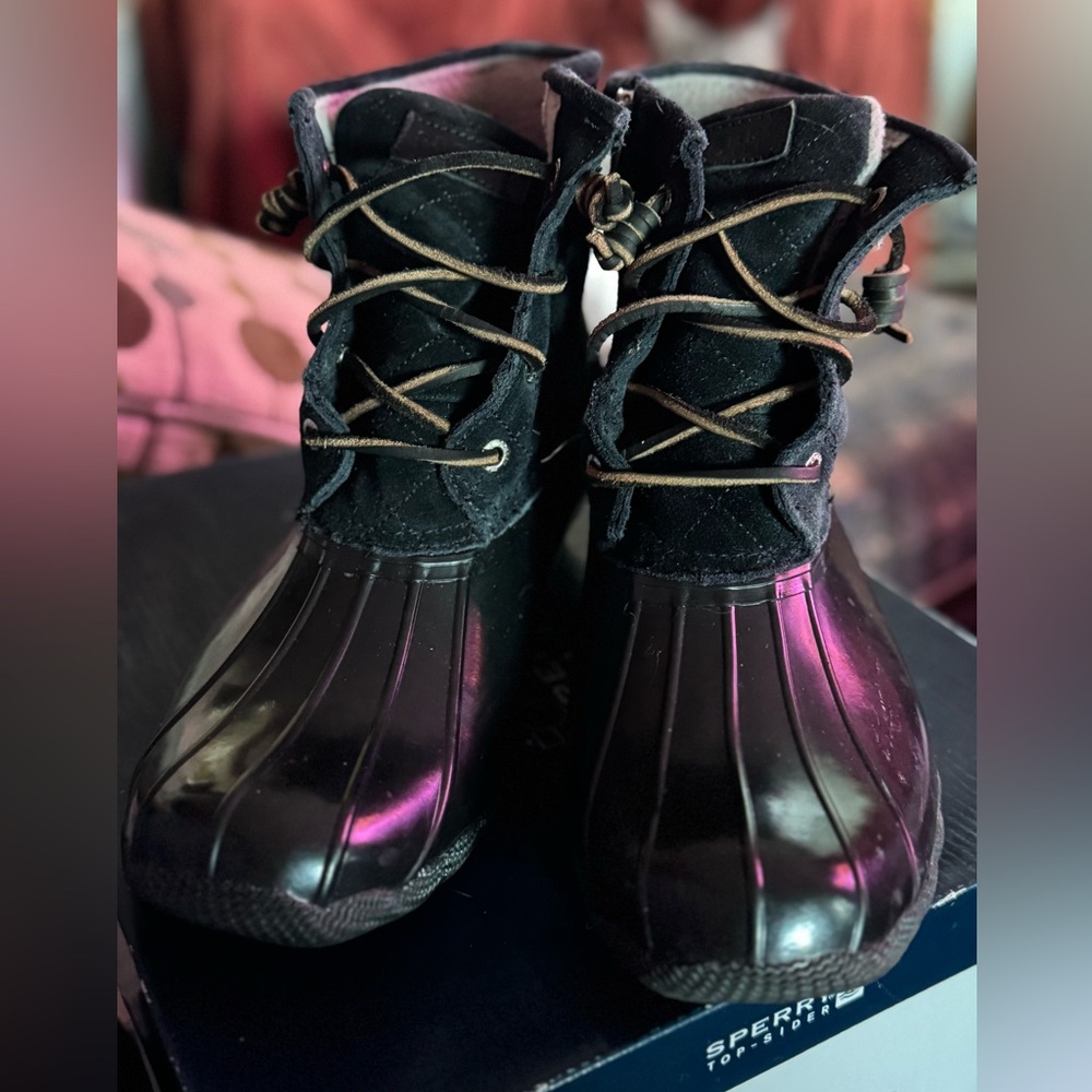 Sperry Top-Siders Black Suede-like Waterproof Rubber Boots